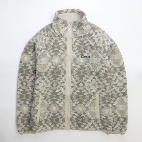 Columbia Full-Zip Fleece Jacket | XXL | Geometric Print Taupe/Cream - Picture 1 of 7